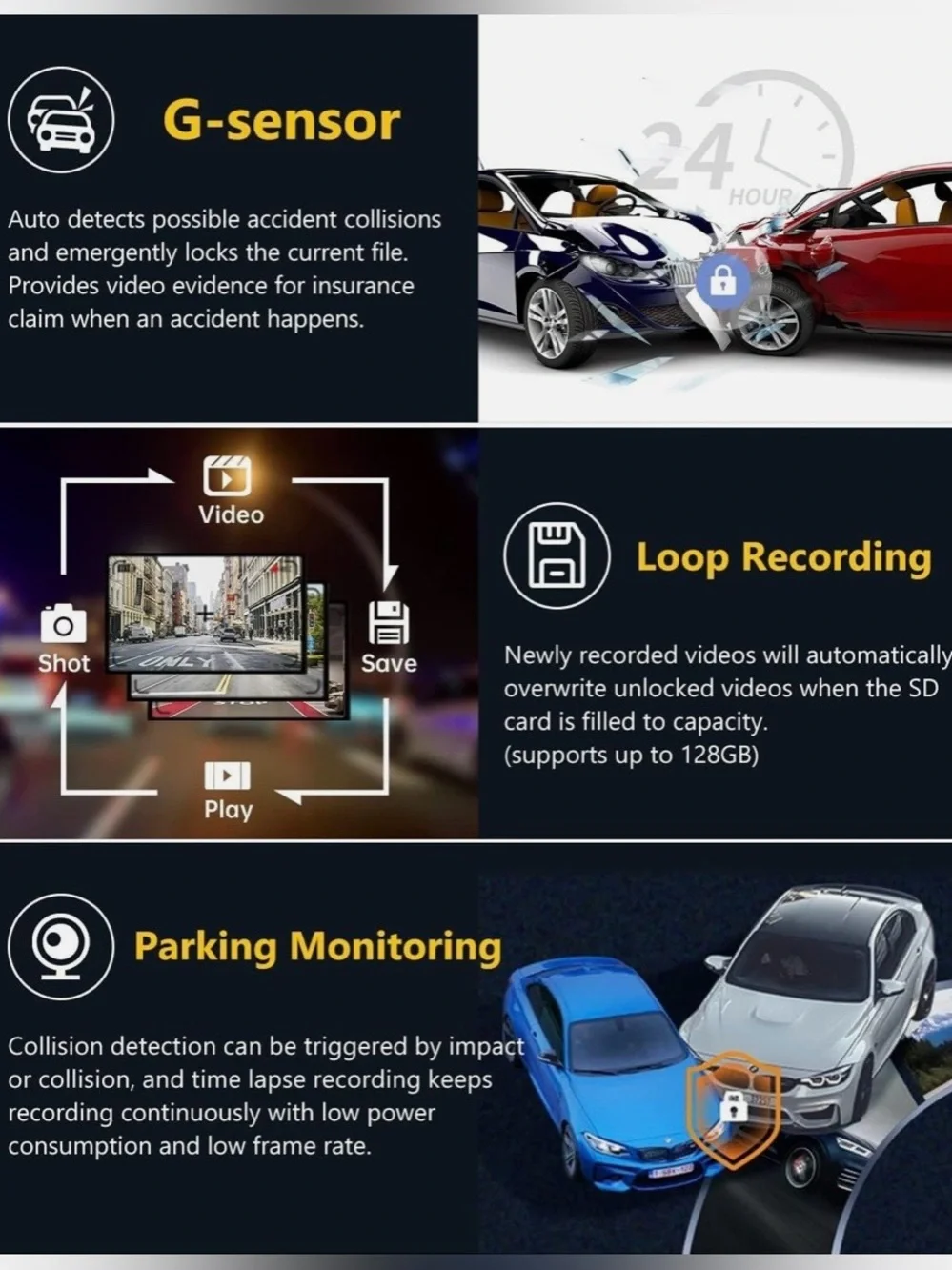 WiFi 2K Dash Cam 1440p Front Camera 32GB SD Card Night Vision G-Sensor Sealed NI